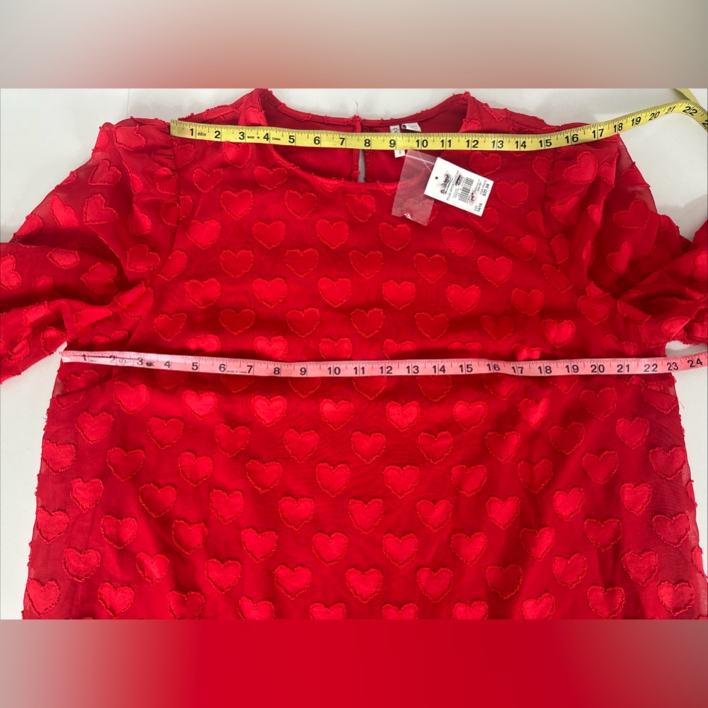 NEW Cato Red Sheer Embroidered Hearts Lace Tunic Top Sz 14/16W St Valentines Day - Picture 12 of 13
